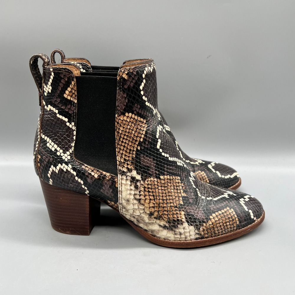 Madewell Ankle Boots Womens 9 Brown Snakeskin Leather Block Heel Carina Booties